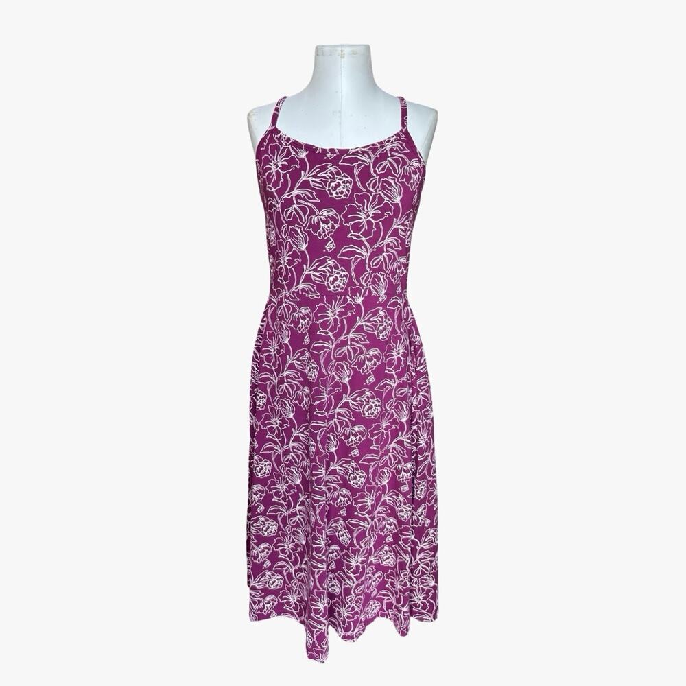 PACT Organic Cotton Fit & Flare Midi Dress Looking Glass Floral Sangria Size XL